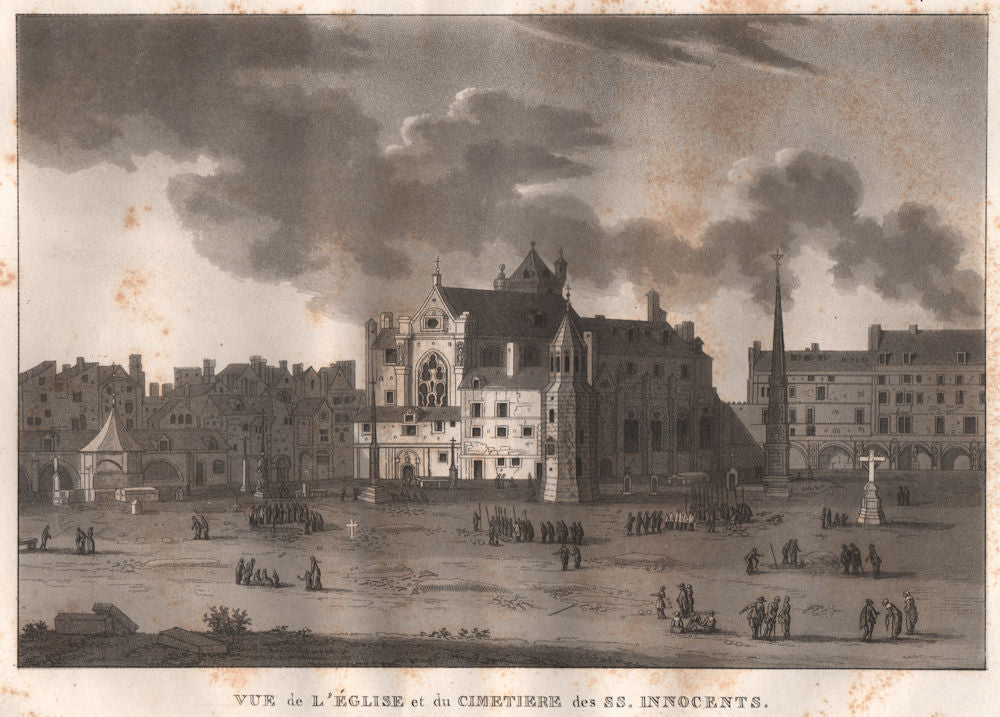 PARIS. Église et du cimetiere des ss. Innocents. Aquatint 1808 old print